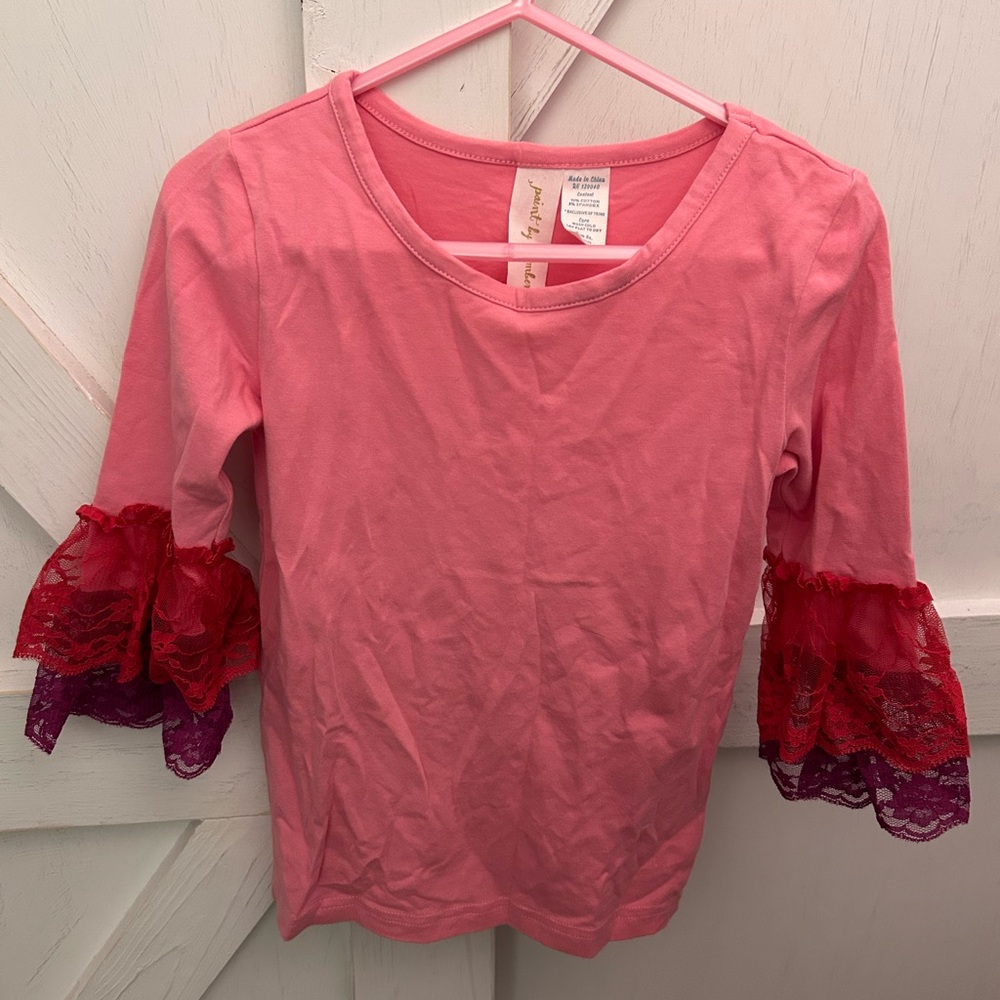 Matilda Jane Pink and Red Long Sleeve Tee with Ruffle Sleeves- Size 4